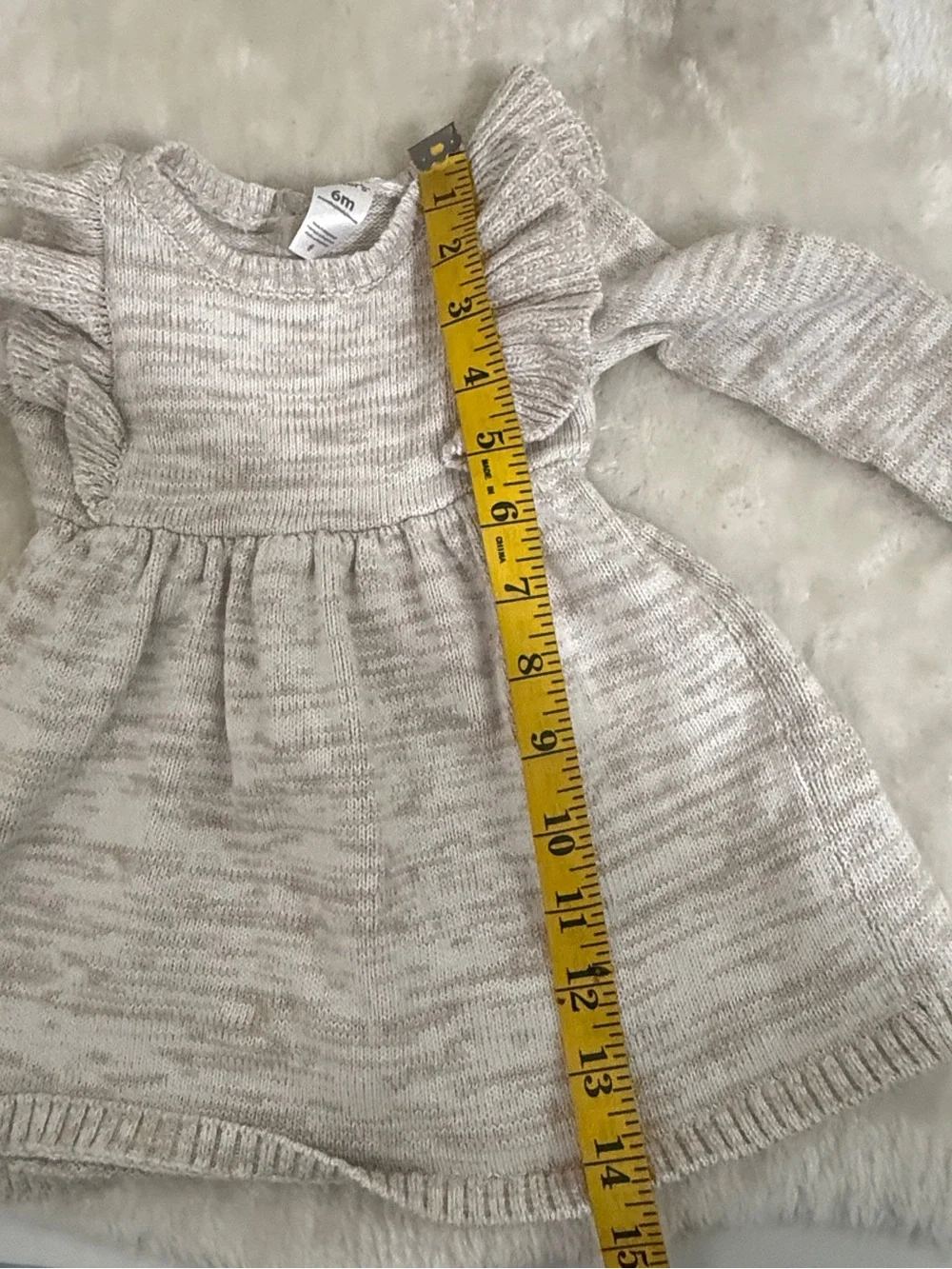 Carter's Cream Marled Knit Ruffle Sweater Dress Warm Tunic Chunky